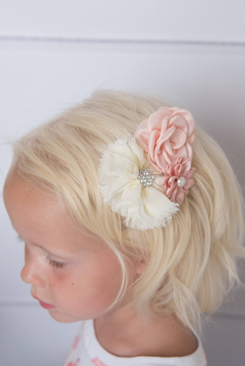 Blush Hair Clip Ivory Flower Clip Burgundy Clip Girl Hair Etsy