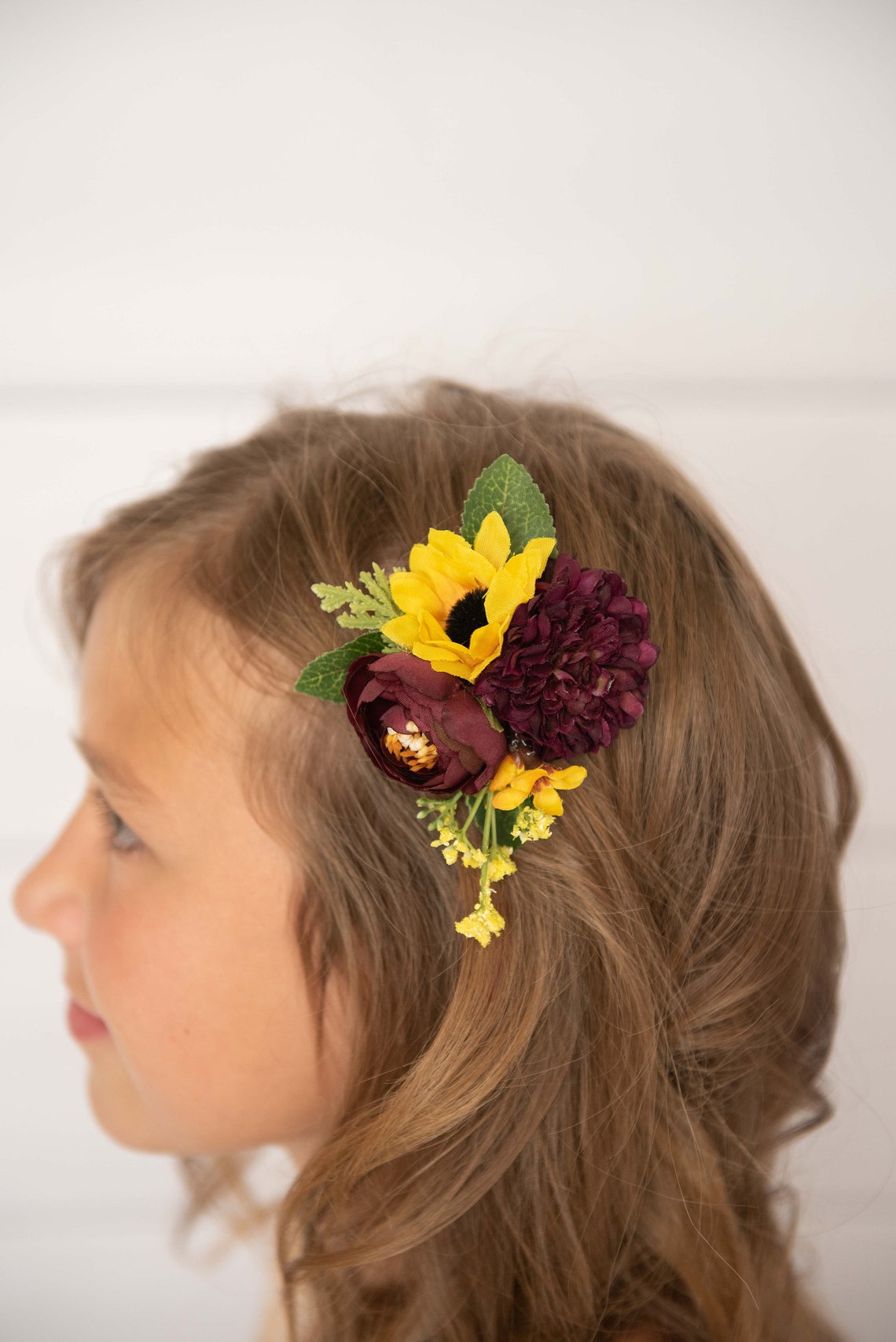 Sunflower Hair Clip Silk Flower Hair Clip Burgundy Flower Etsy