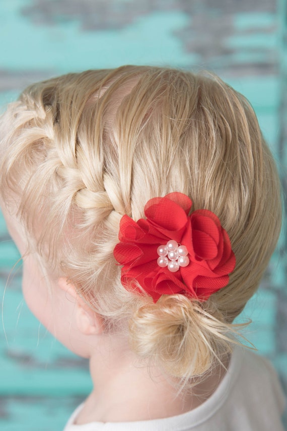 Red Hair Clip Flower Hair Clip Red Wedding Flower Girl Etsy