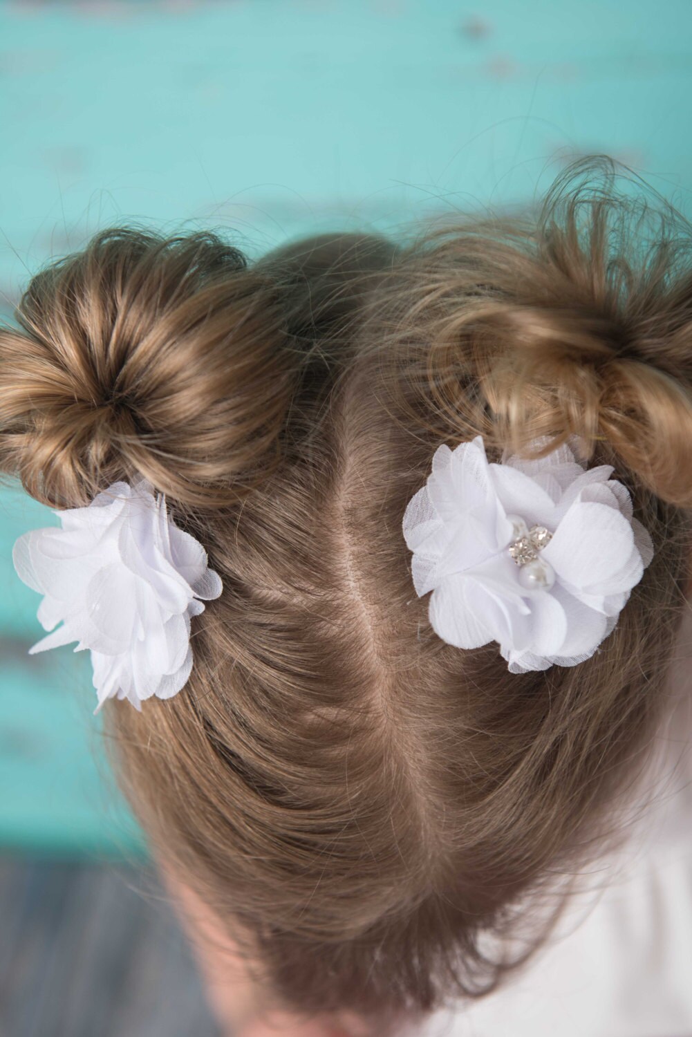 White hair clips 2 clips chiffon flower clip piggy tail Etsy