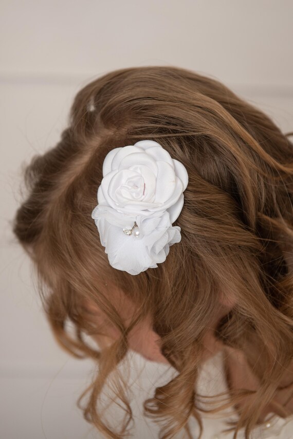 White Clip White Flower Clip Toddler Hair Clip Baby Shower Etsy