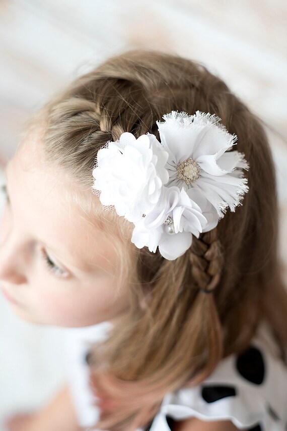 White Flower Hair Clip White Ballerina Chiffon Mesh Flowers Etsy