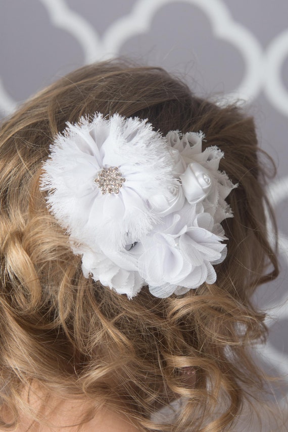 Items similar to white hair clip, white flower hair clip, baptism hair