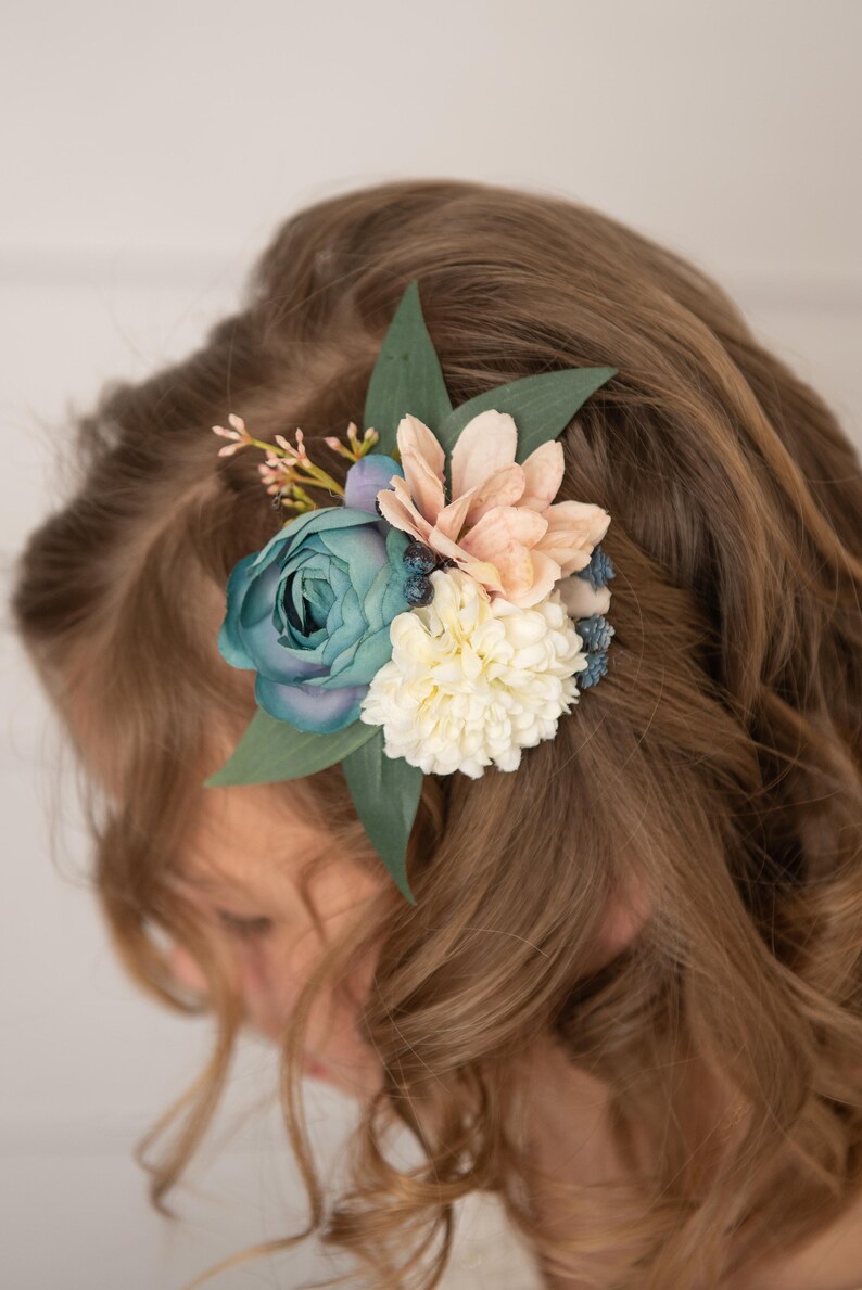 Blush hair clip dusty blue flower hair clip floral hair Etsy