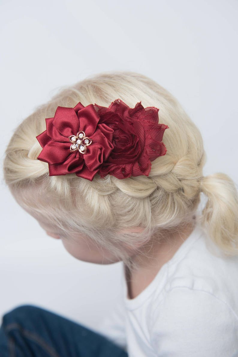 girl hair clip hair accessory Christmas outft Burgundy rose flower hair clip Christmas hair clip girl birthday gift flower girl gift