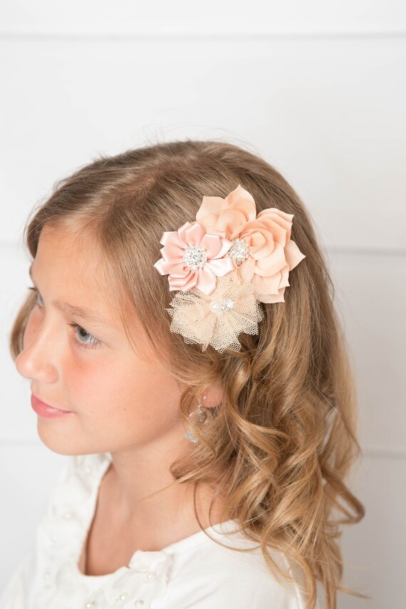Blush Hair Clip Champagne Flower Hair Clip Rose Gold Hair Etsy