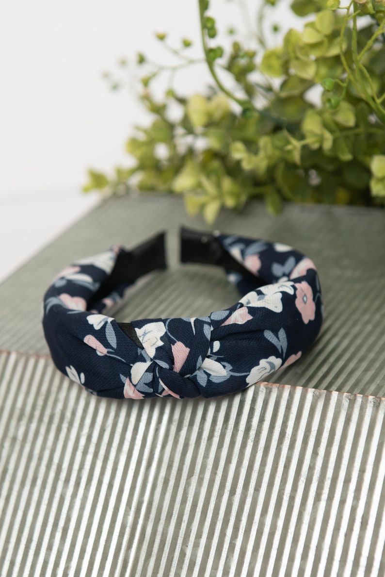 Navy Floral Knotted Hard Headband For Girl Womens Hard Etsy