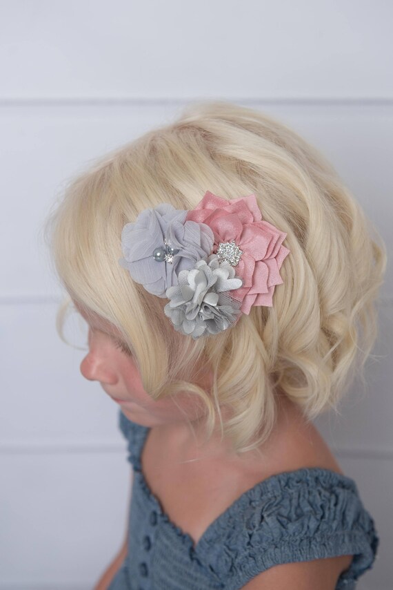 Grey Hair Clip Pink Flower Clip Mauve Hair Clip Flower Girl Accessory Girl Hair Clip Bridal Hair Accessories Baby Hair Clip Hair Bow