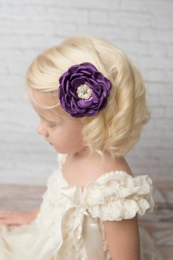Purple Hair Clip Bridal Hair Piece Satin Flower Clip Etsy