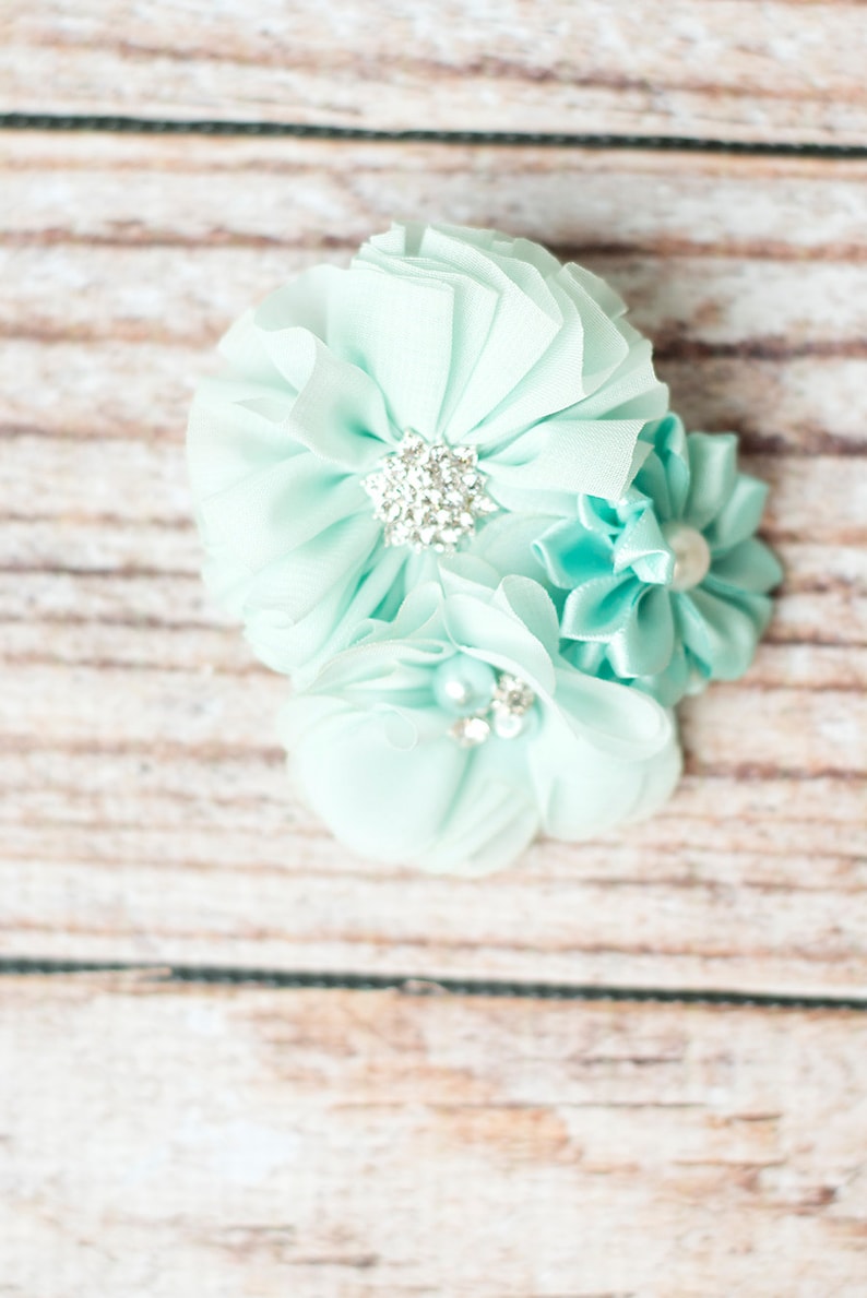 bridal hair clip girl hair clip mint wedding flower girl toddler hair clip aqua hair clip Mint flower clip birthday flower hair clip