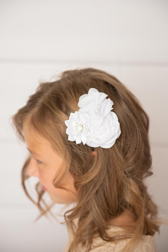 White Clip White Flower Clip Toddler Hair Clip Baby Shower Etsy