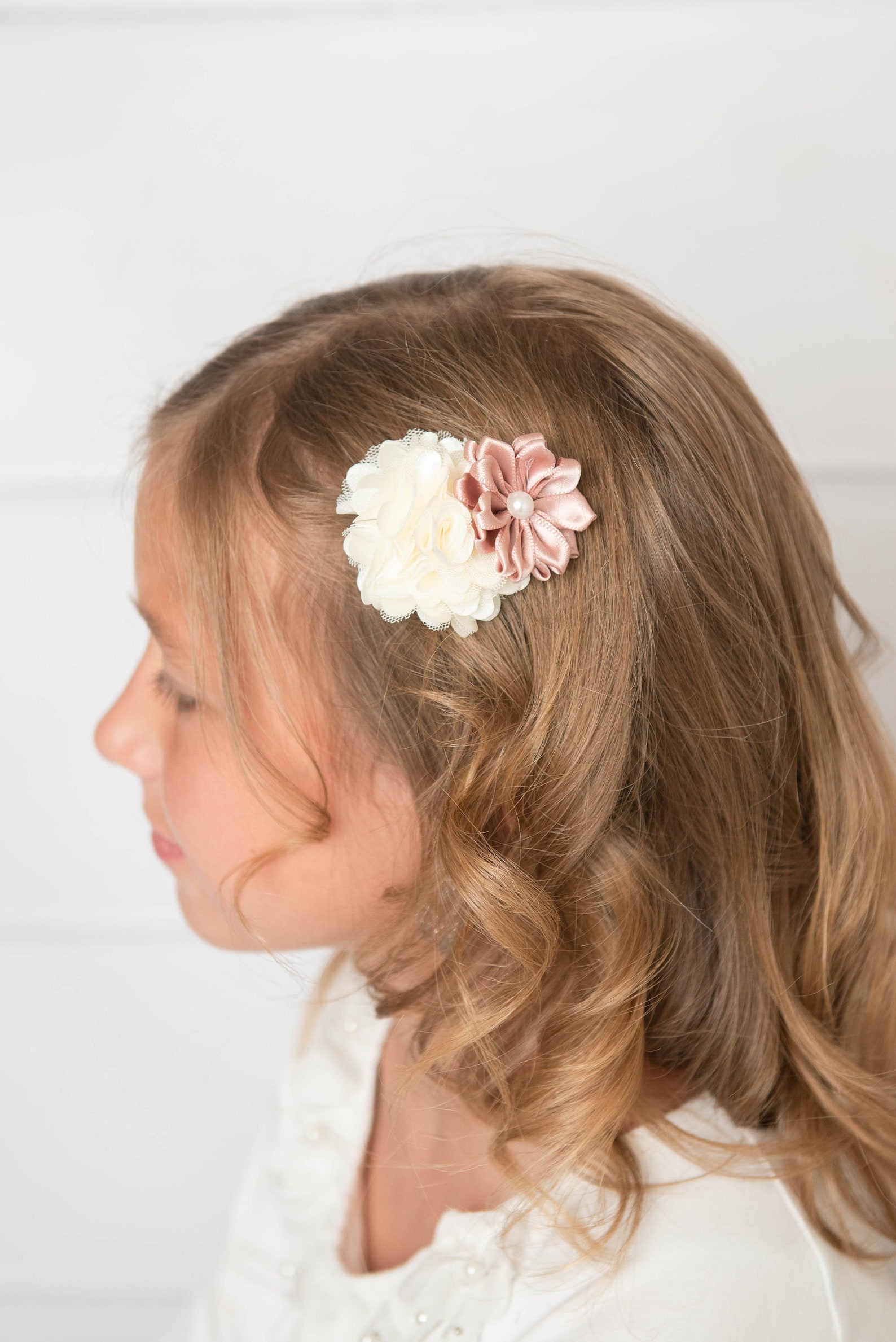 Rose Gold Flower Hair Clip Blush Hair Clip Girl Hair Etsy