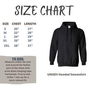 a size chart for a hoodie sweatshirt