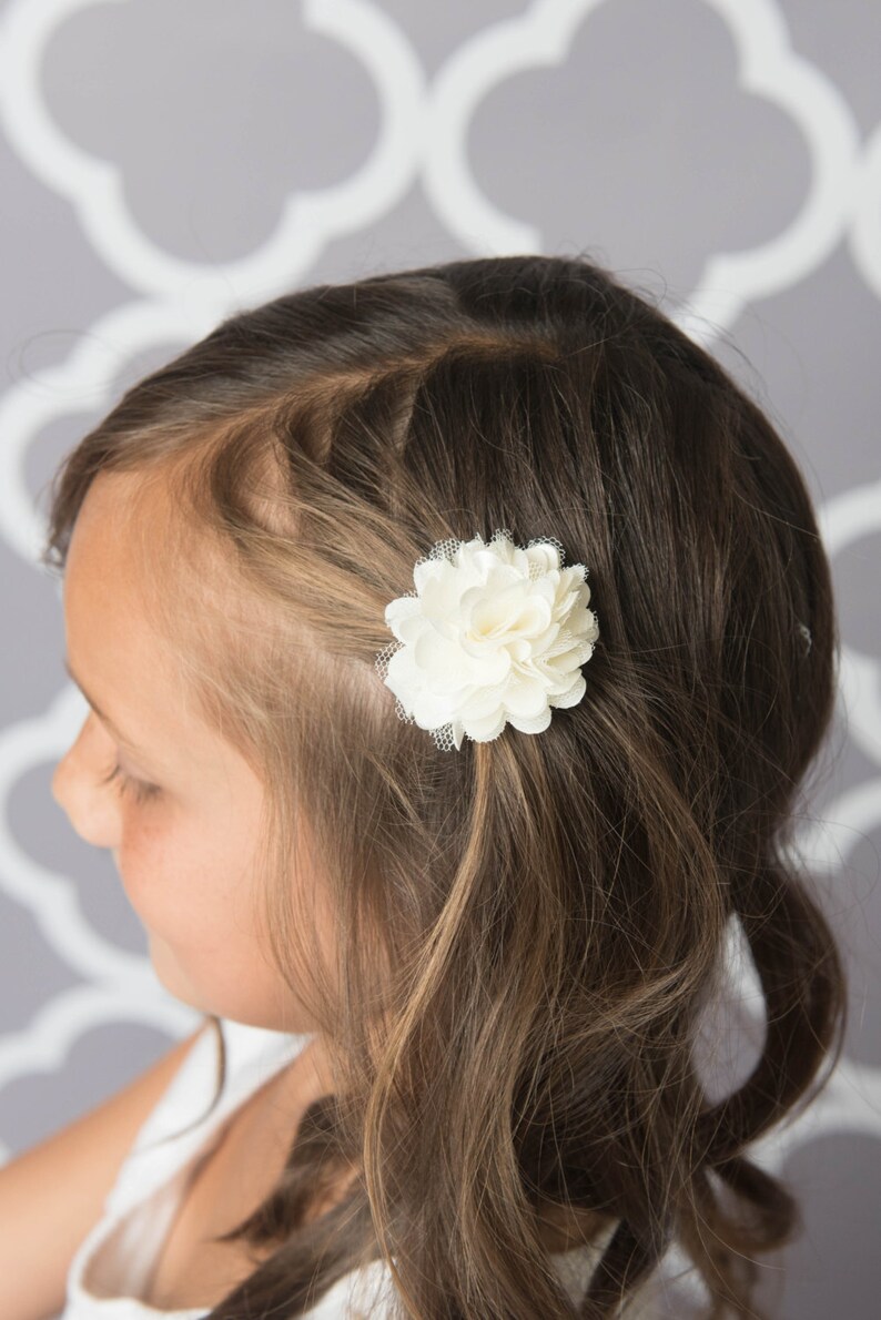 Ivory Hair Clips 2 Clips Chiffon Flower Clip Piggy Tail Etsy
