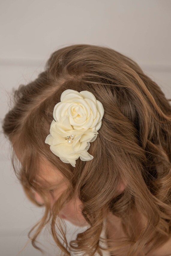 Ivory Clip Cream Flower Clip Toddler Hair Clip Baby Shower Etsy