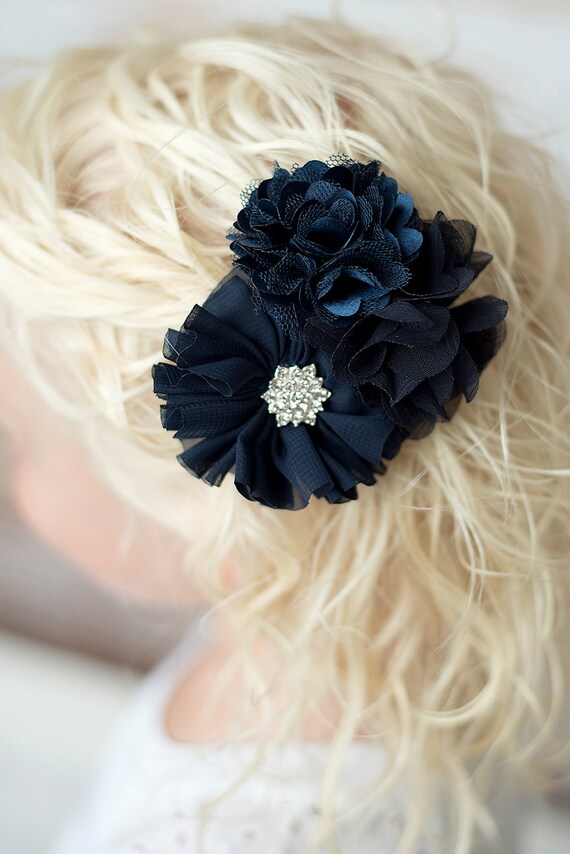 Navy Flower Clip Girl Hair Accessories Wedding Flower Girl Etsy