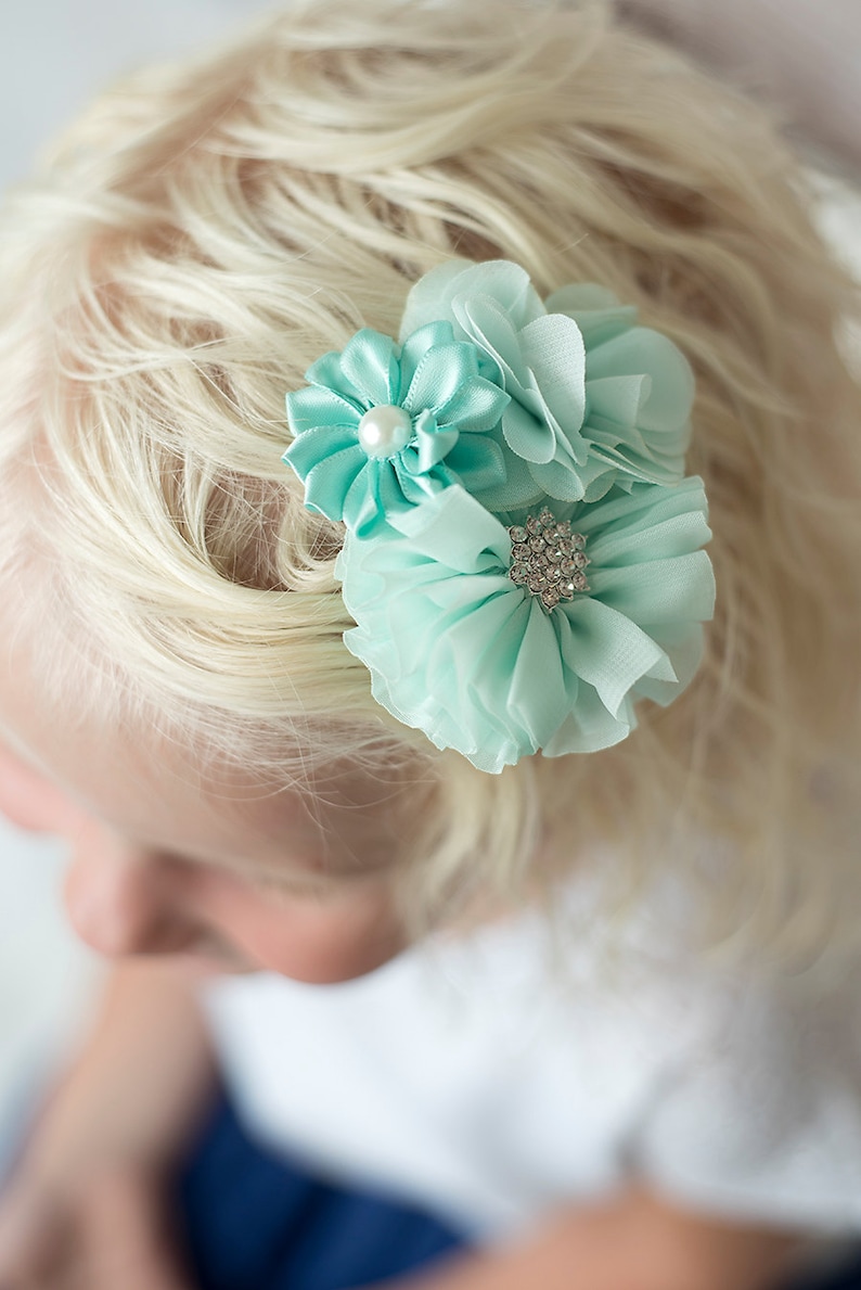 bridal hair clip girl hair clip mint wedding flower girl toddler hair clip aqua hair clip Mint flower clip birthday flower hair clip