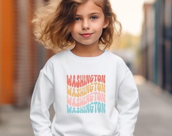 Custom State Youth Sweater, Retro State Sweatshirt, 50 States, Toddler State Sweater, Wavy Text, Vacation Sweatshirt, Nevada, Alabama,