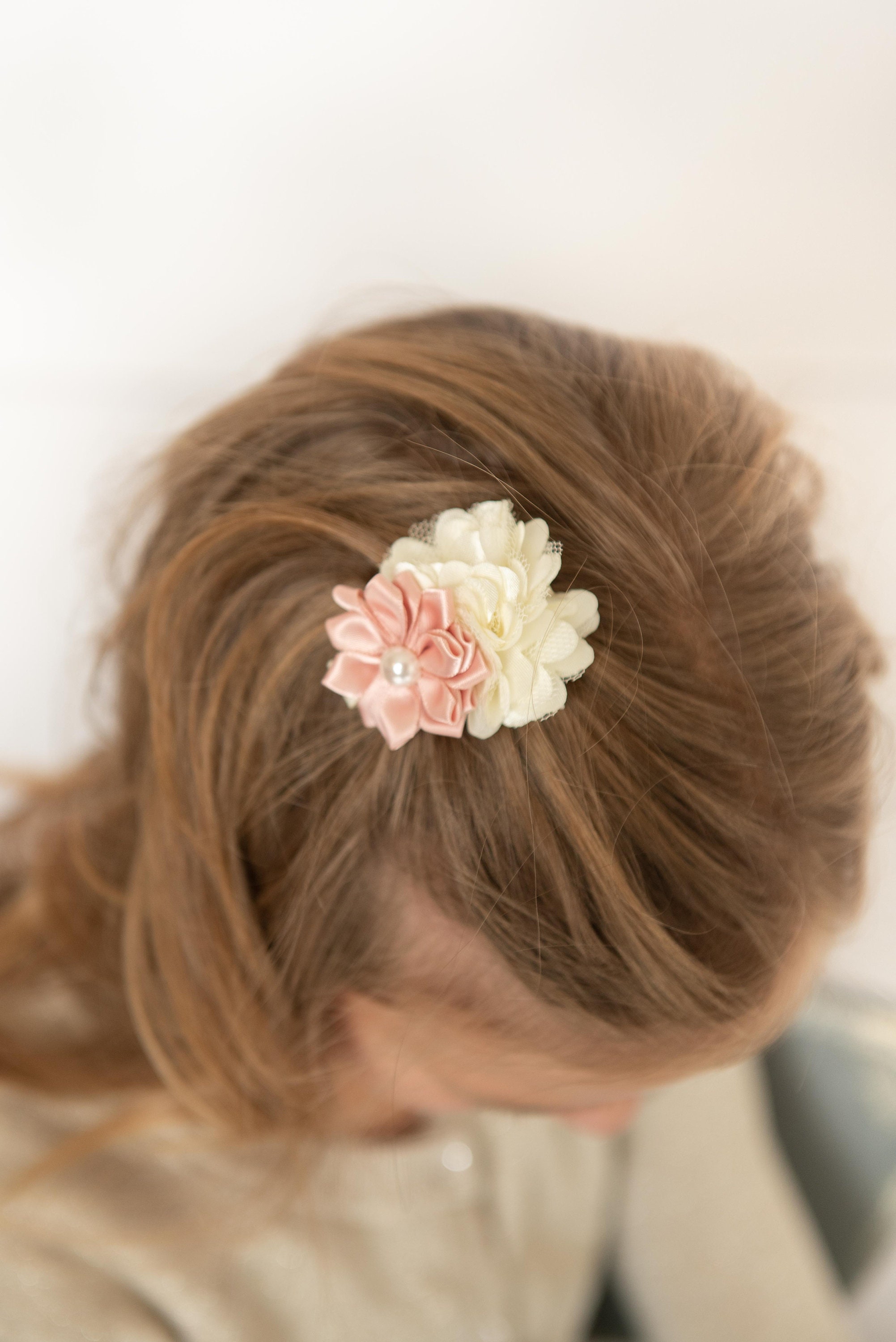 rose gold flower hair clip blush hair clip girl hair Etsy