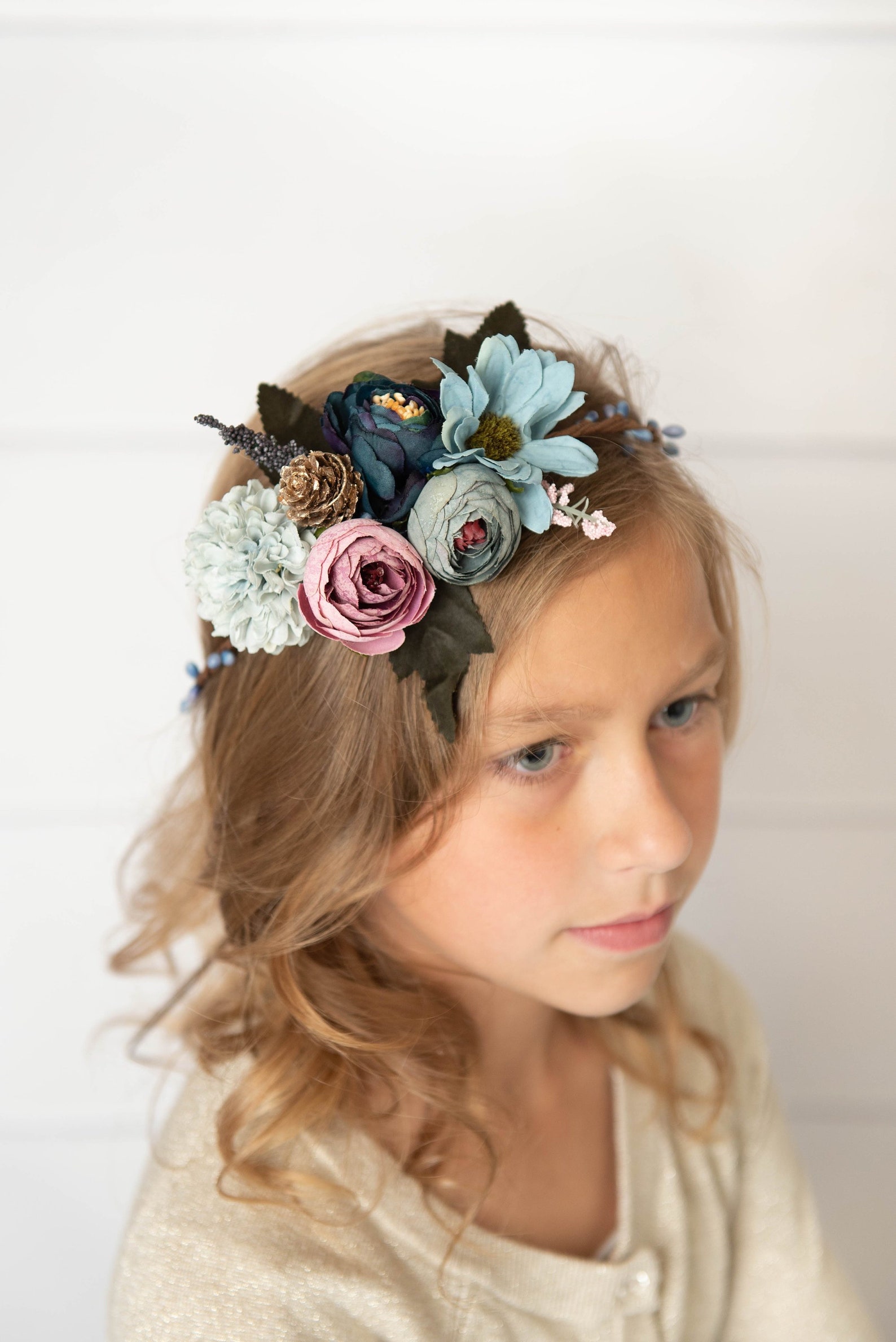 Navy flower crown blue flower crown Wedding Green Floral Etsy