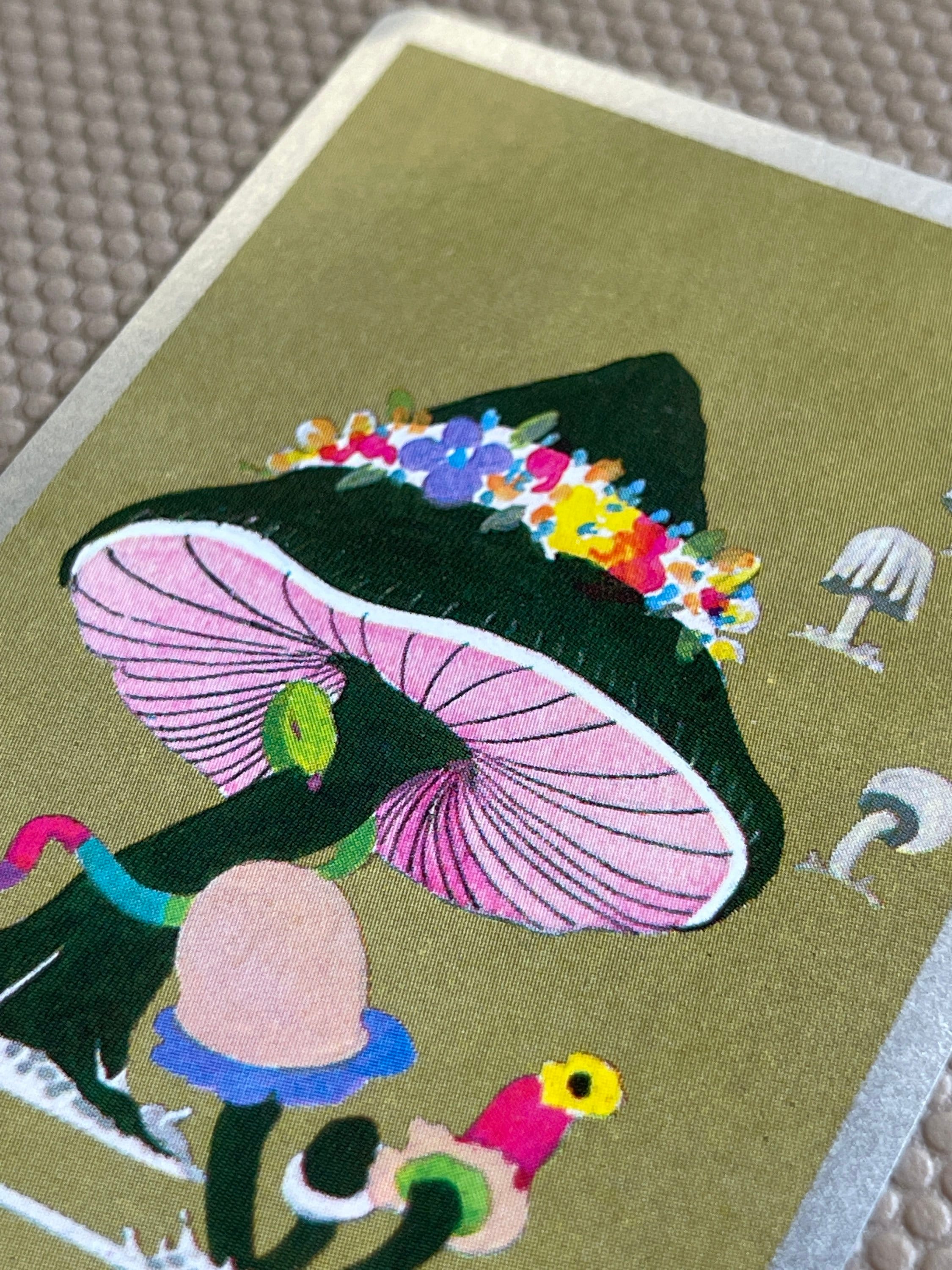 1 trippy retro gorgeous pink mushroom  MCM swap card/ playing card frameable art image