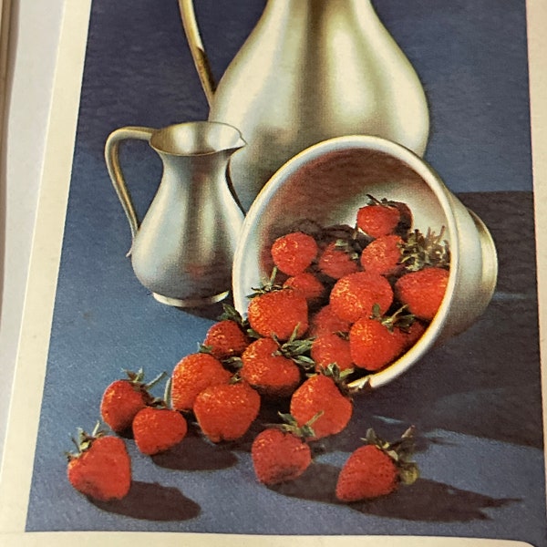 1 swap card Pewter silver Pitcher with red strawberries