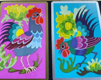 2 cute Bright colored roosters swap cards scrapbooking