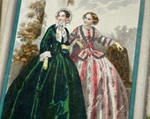1 Victorian Godey Ladies in gowns green dress swap card