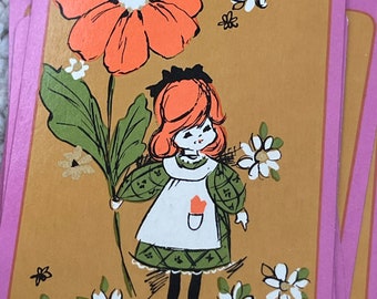 1 cute red hair girl with big flower swap card, For scrapbooking journals