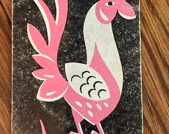 1 grungy Farm yard Vintage PINK and black Rooster  swap card