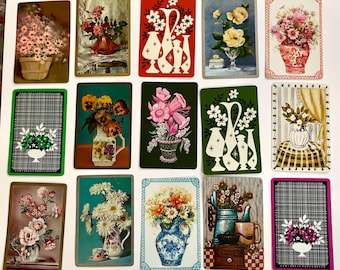 15 vintage floral bouquets in vase containers standard size playing cards