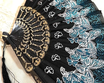 1 Pretty Floral Hand Fan | Shimmery Plastic Folding Fan for Weddings, Parties, Photos | Lightweight Sparkle Accessory