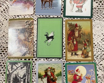 9 vintage  standard size playing cards Christmas Santa and deer