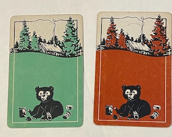 2 vintage playing card black bears