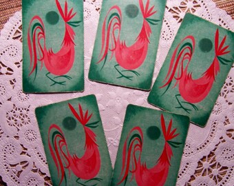 1 swap card Vintage Playing game cards PINK ROOSter adorable and cute