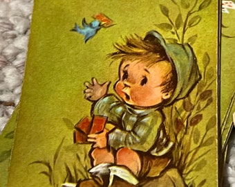 1 Vintage Playing Cards little boy with blue bird swap card