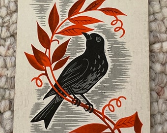 1 black bird branch swap card rare antique