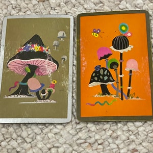 Trippy retro Mushroom swap cards lot of 2 scrapbooking