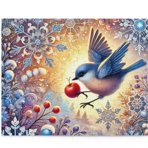 Winter Bird Puzzle – A Cute and Relaxing Nature Puzzle. Perfect for Bird Lovers, Kids, and Teens.Available in 120, 252, and 500 Pieces.