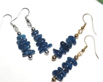 Pendientes de pepitas de apatita – Piedra azul, chapados en plata u oro.