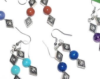 Pendientes colgantes de piedra - Jaspe rojo, piedra de río, amatista y plata