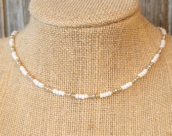 White Gold and Silver Seed Bead Choker - Seed Bead Choker - White and Gold Choker - White Seed Bead Choker - White Seed Bead Necklace