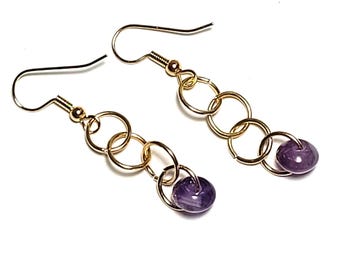 Pendientes de aro chapados en oro con amatista - Joyería con piedra púrpura