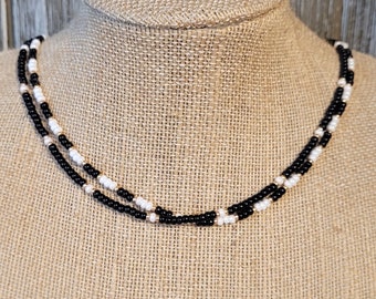 Black and White Two-Strand Seed Bead Choker - Seed Beed Choker - Seed Bead Necklace - Black Seed Bead Choker - White Seed Bead Choker