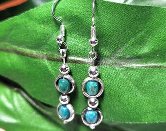Pendientes de aro de amazonita y plata - Pendientes colgantes de piedra turquesa
