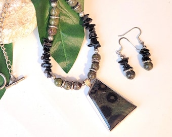 Kambaba Jasper Necklace - Kambaba Obsidian Necklace - Green Stone Necklace - Green Jasper Necklace - Obsidian Necklace - Green Stone Jewelry