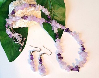 Amethyst Chip Necklace and Earrings - Amethyst Chip Necklace - Amethyst Necklace - Amethyst Chip Earrings - Amethyst Earrings