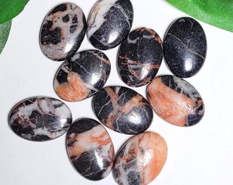 Cuentas de mármol ovaladas Redline: piedra roja y negra, fabricación de joyas