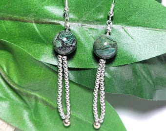 Pendientes colgantes de jade chino – Joyería con cuentas de plata y piedra verde