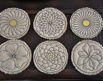 ITH Floral Burlap Coasters NO Sew Fast EASY Machine Embroidery In the Hoop